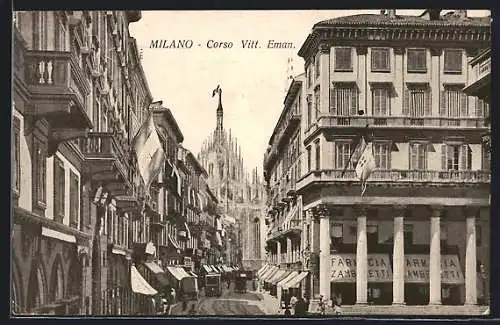 AK Milano, Corso Vitt. Eman., Strassenbahn