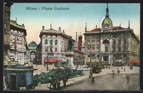 AK Milano, Piazza Cordusio, Strassenbahn