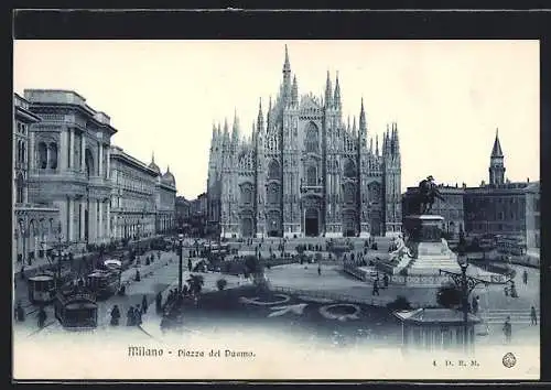 AK Milano, Piazza del Duomo, Strassenbahnen