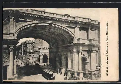 AK Genova, Via Venti Settembre e Ponte Monumentale, Strassenbahn