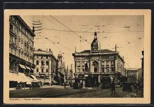 AK Milano, Piazza Cordusio, Strassenbahn