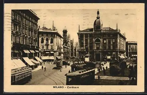 AK Milano, Cordusio, Strassenbahn
