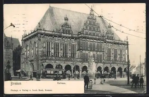 AK Bremen, Strassenbahn vor dem Rathaus