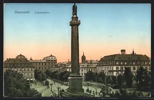 AK Darmstadt, Luisenplatz mit Denkmal aus der Vogelschau