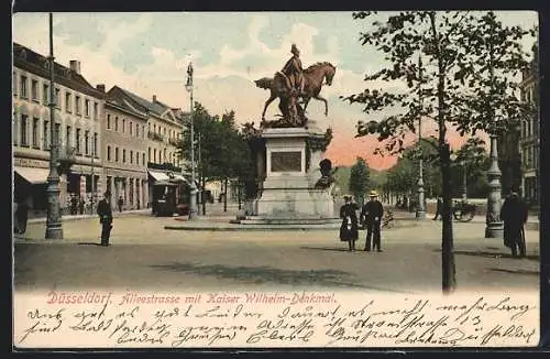 AK Düsseldorf, Alleestrasse mit Kaiser Wilhelm-Denkmal und Strassenbahn