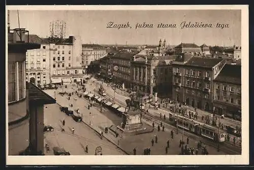 AK Zagreb, juzna strana Jelaciceva trga, Strassenbahn