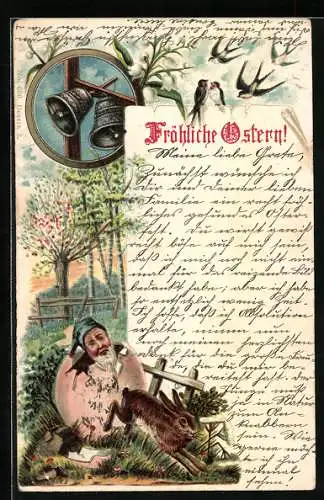 AK Zwerg bricht zu Ostern aus dem Ei