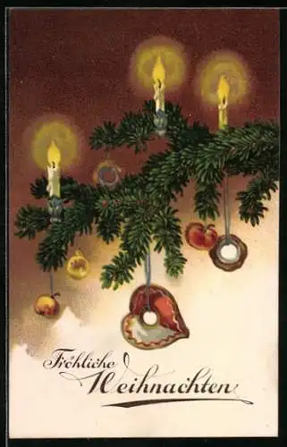 AK Lebkuchen und Äpfel schmücken einen Tannenzweig