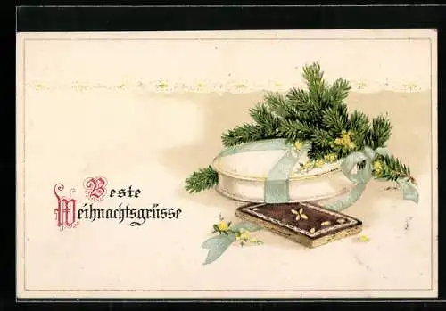 AK Lebkuchen und Geschenk zu Weihnachten