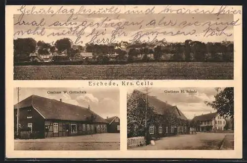 AK Eschede /Krs. Celle, Gasthaus W. Gottschalk, Gasthaus H. Schulz, Teilansicht