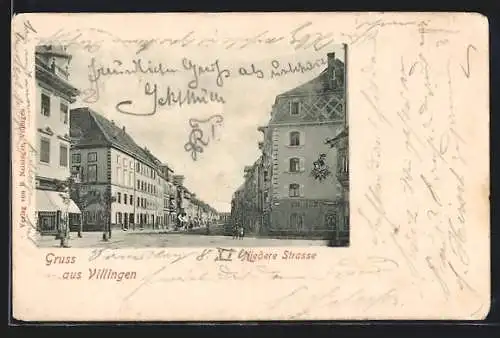 AK Villingen / Baden, Niedere Strasse mit Post