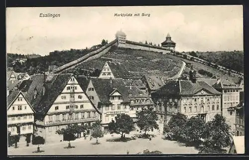 AK Esslingen / Neckar, Marktplatz mit Burg, Seifenfabrik G. Kielmeyer, Laden von Otto H. Borst