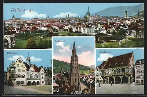 AK Freiburg / Breisgau, Ortsansicht, Münster, Rathaus, Kaufhaus