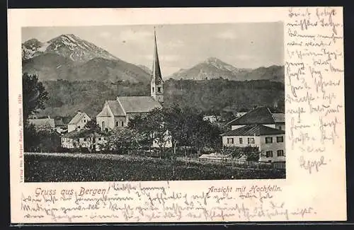 AK Bergen / Hochfelln, Ortsansicht mit Kirche und Hochfelln