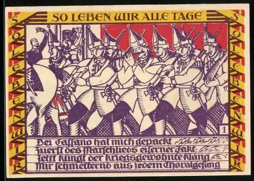 Notgeld Dessau 1921, 50 Pfennig, Soldaten bei einem Festumzug, Gutschein