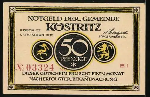 Notgeld Köstritz 1921, 50 Pfennig, Männer sitzen mit Schwarzbier an einem Tisch, Gutschein