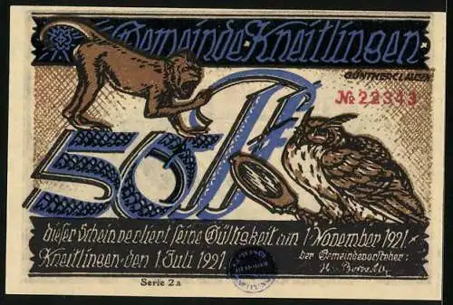 Notgeld Kneitlingen 1921, 50 Pfennig, Eulenspiegel kommt abermals zu einer Taufe