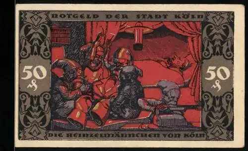 Notgeld Köln 1922, 50 Pfennig, Heinzelmännchen von Köln, Gutschein