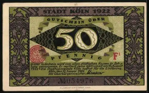 Notgeld Köln 1922, 50 Pfennig, Heinzelmännchen von Köln, Gutschein