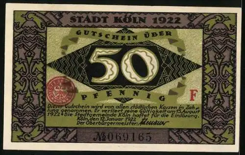 Notgeld Köln 1922, 50 Pfennig, Heinzelmännchen von Köln, Gutschein