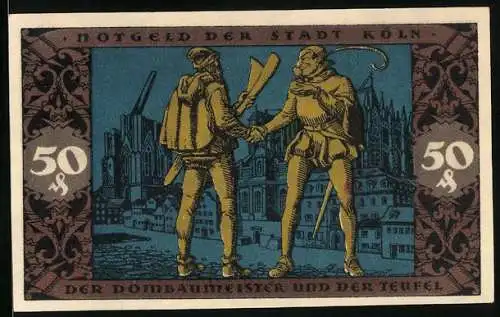 Notgeld Köln 1922, 50 Pfennig, Dombaumeister und der Teufel, Gutschein