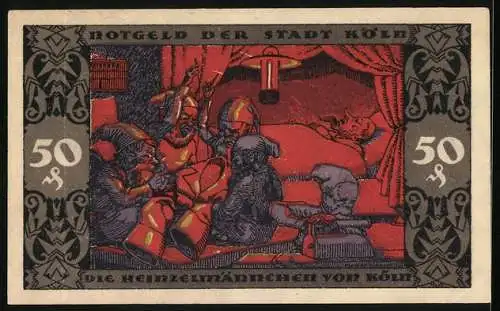 Notgeld Köln 1922, 50 Pfennig, Heinzelmännchen von Köln, Gutschein