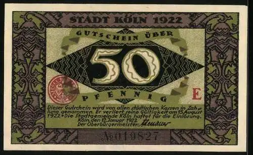 Notgeld Köln 1922, 50 Pfennig, Heinzelmännchen von Köln, Gutschein