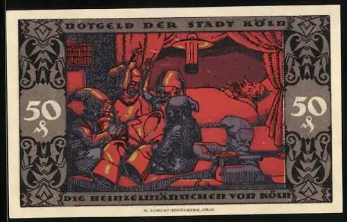Notgeld Köln 1922, 50 Pfennig, Heinzelmännchen von Köln, Gutschein