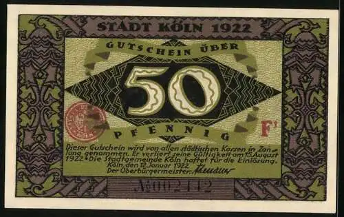 Notgeld Köln 1922, 50 Pfennig, Heinzelmännchen von Köln, Gutschein