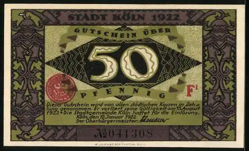 Notgeld Köln 1922, 50 Pfennig, Heinzelmännchen von Köln, Gutschein