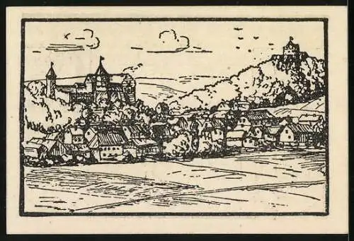 Notgeld Kranichfeld /Ilm 1921, 25 Pfennig, Stadtansicht und Wappen