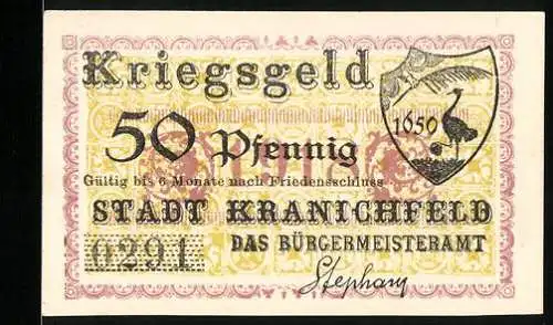 Notgeld Kranichfeld, 50 Pfennig, Wappen