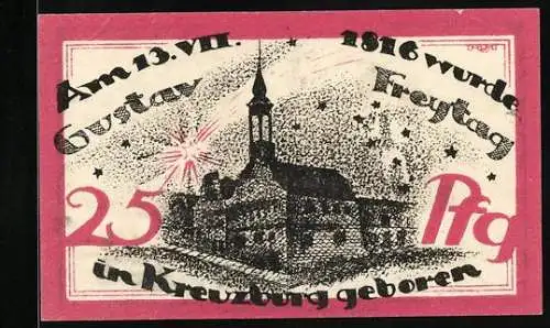 Notgeld Kreuzburg i. Oberschlesien 1921, 25 Pfennig, Kirche, Volksabstimmung 1921, Gutschein