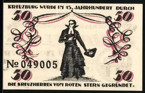 Notgeld Kreuzburg i. Oberschlesien 1921, 50 Pfennig, Kreuzherr vom roten Stern, Wappen, Gutschein
