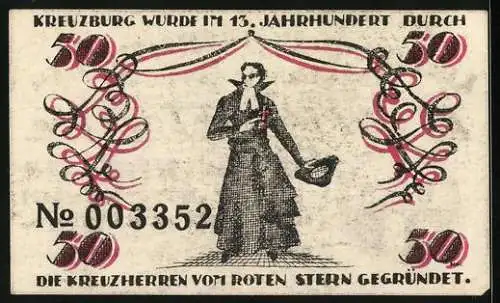 Notgeld Kreuzburg i. Oberschlesien 1921, 50 Pfennig, Kreuzherr vom roten Stern, Wappen, Gutschein