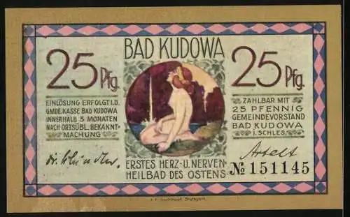 Notgeld Bad Kudowa, 25 Pfennig, Helmuthquelle, zur Erinnerung an den Kuraufenthalt des Grafen v. Moltke