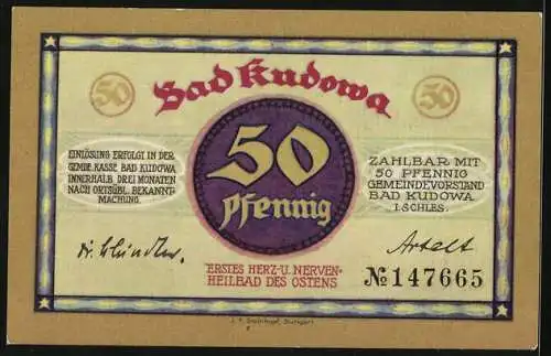 Notgeld Bad Kudowa, 50 Pfennig, Eugenquelle