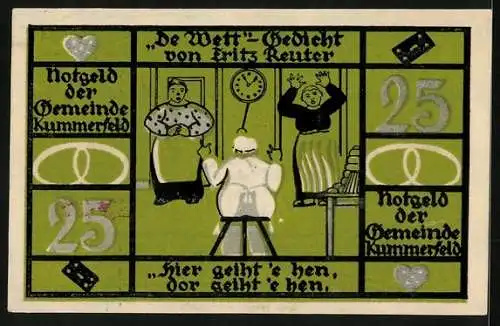 Notgeld Kummerfeld, 25 Pfennig, De Wett-Gedicht von Fritz Reuter, Reuter im Porträt