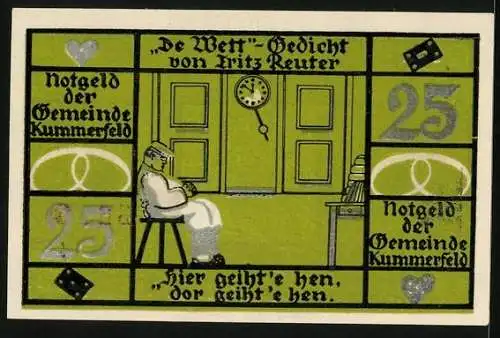 Notgeld Kummerfeld, 25 Pfennig, De Wett-Gedicht von Fritz Reuter, Reuter im Porträt