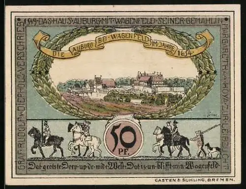 Notgeld Diepholz 1921, 50 Pfennig, Auburg bei Wagenfeld im Jahre 1654, Diepholz im Jahre 1621, Gutschein