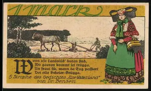 Notgeld Bückeburg 1921, 1 Mark, Bauer bei der Feldarbeit, Jäger Appell am 1. u. 2. Okt. 1921, Gutschein
