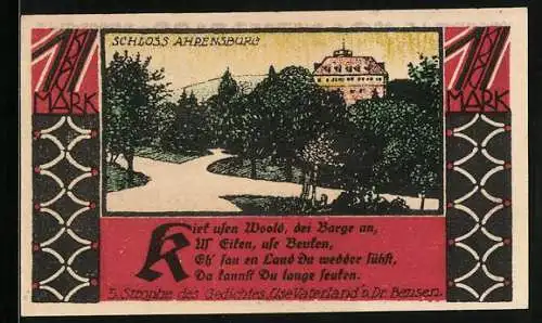 Notgeld Bückeburg 1921, 1 Mark, Schloss Ahrensburg, Jäger Appell am 1. u. 2. Okt. 1921, Gutschein