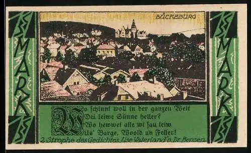 Notgeld Bückeburg 1921, 1 Mark, Ortsansicht, Jäger Appell am 1. u. 2. Okt. 1921, Gutschein