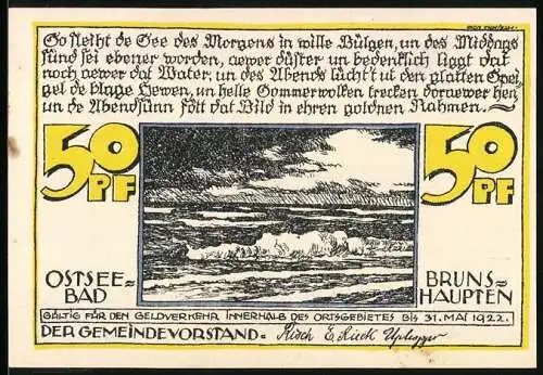 Notgeld Brunshaupten /Ostsee 1922, 50 Pfennig, Strandpartie, Blick aufs Meer