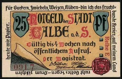 Notgeld Calbe a. d. S., 25 Pfennig, Markt und Strassenpartie