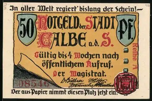 Notgeld Calbe a. d. S., 50 Pfennig, Rathaus