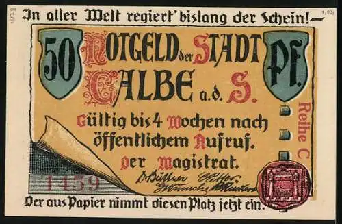 Notgeld Calbe a. d. S., 50 Pfennig, Rathaus