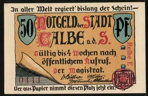 Notgeld Calbe a. d. S., 50 Pfennig, Rathaus