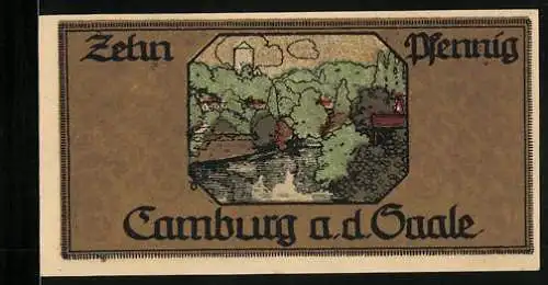 Notgeld Camburg a. d. Saale 1921, 10 Pfennig, Flusspartie