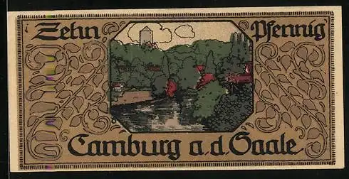 Notgeld Camburg a. d. Saale 1921, 10 Pfennig, Flusspartie